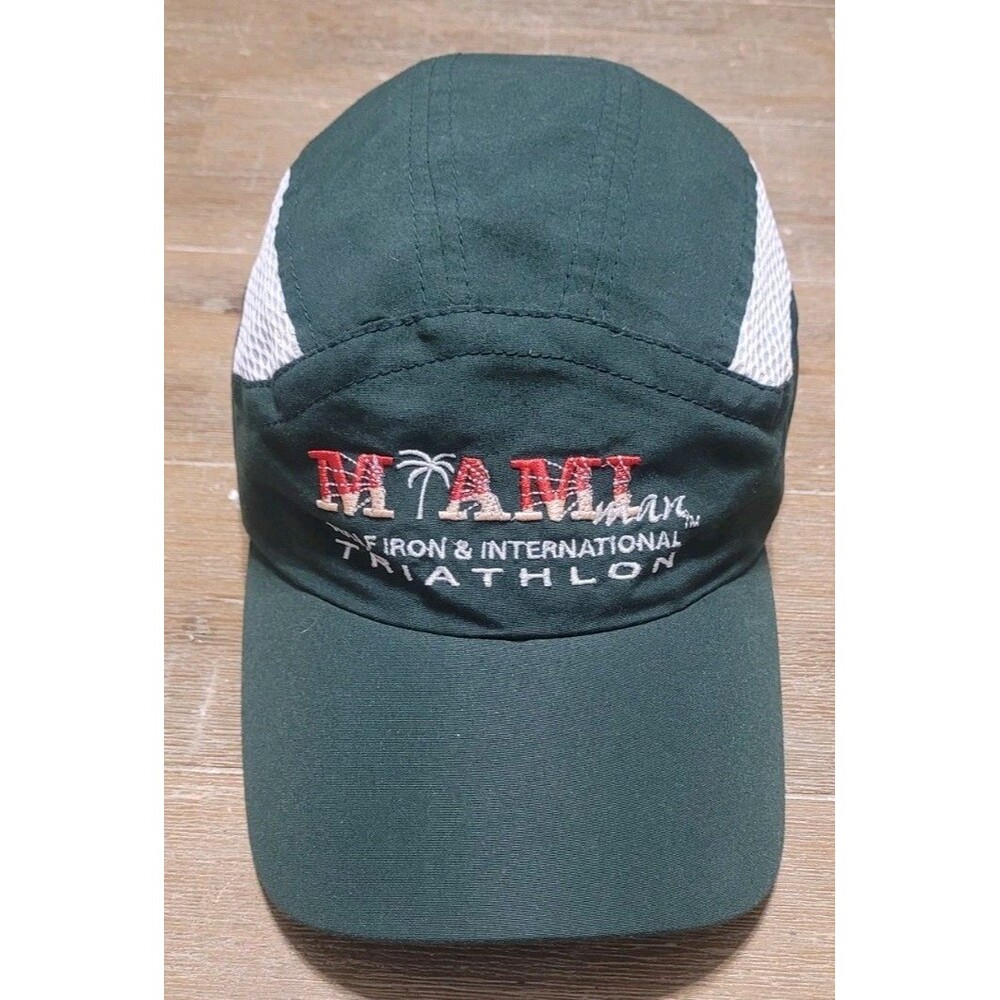 Miami Man Triathlon 5 Panel Green Running Hat Half Iron & International Adjust